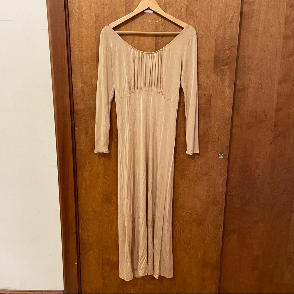 POLECI | Vintage 90s Body Golden Ruched Peasant Bust Renaissance Maxi Dress